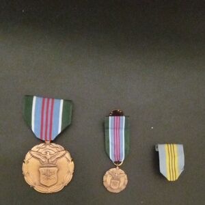 Military-Style Bronze Medal with Green and Blue Ribbon - Men Accessories
